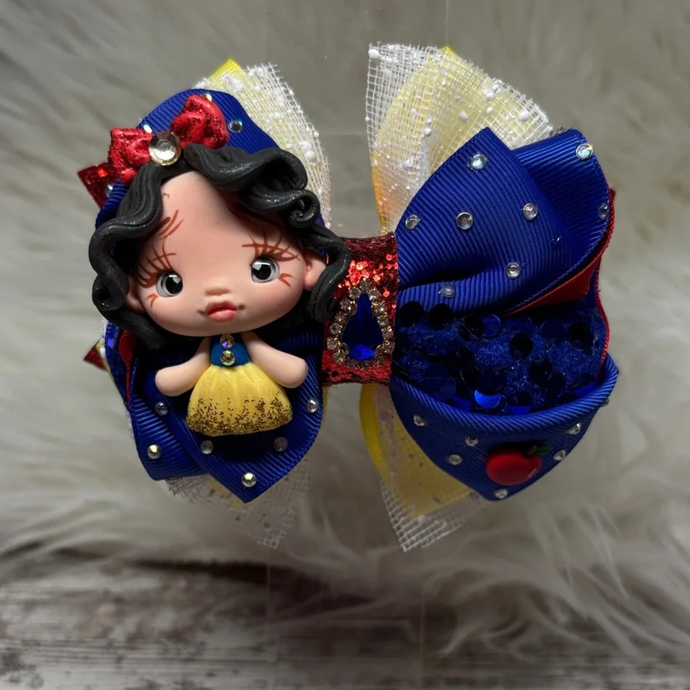 Blue and Yellow Princess Medium Hair Bow Snow White